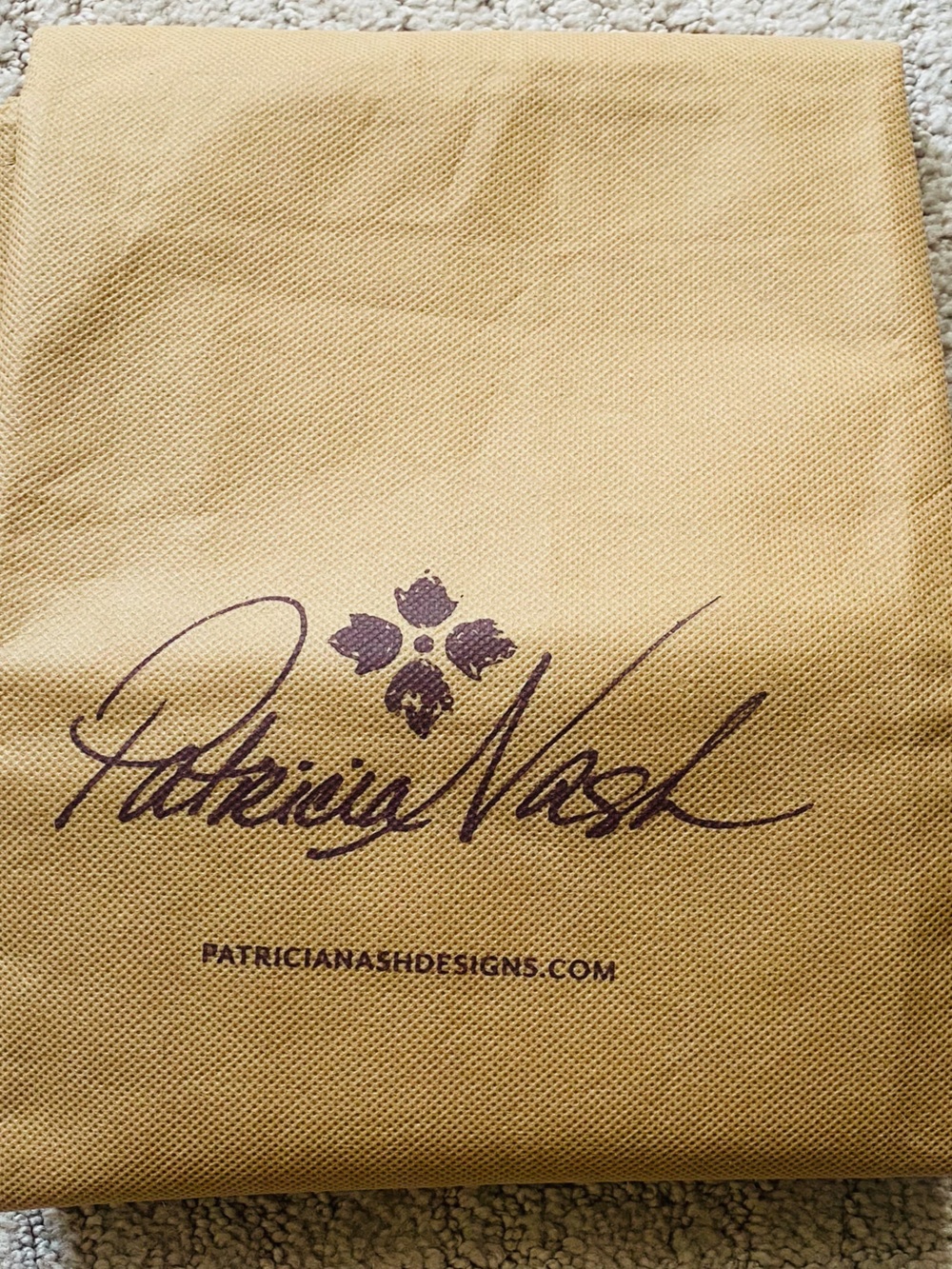 Patricia Nash Tan Fabric Dust Bag with brown Script Logo( large)